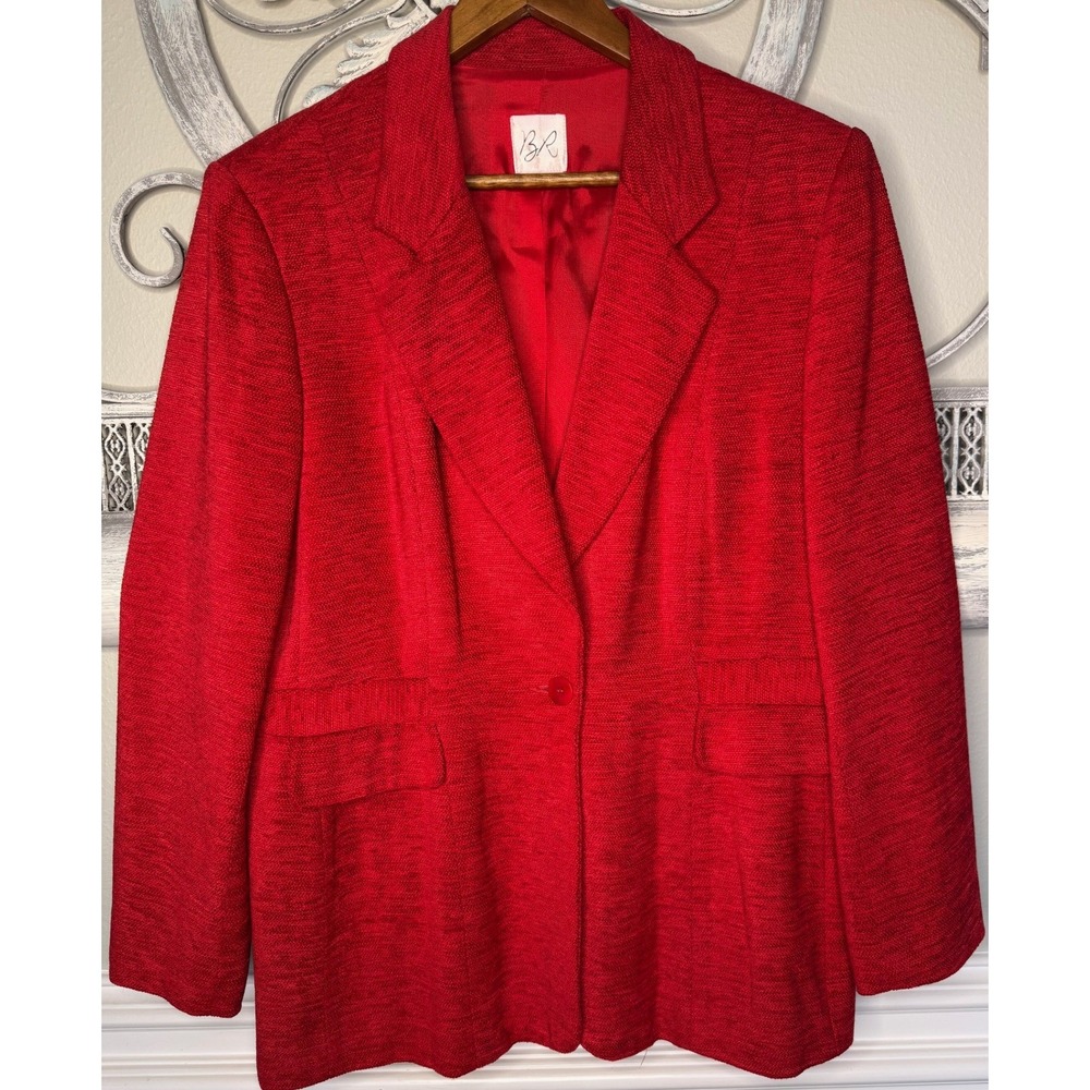 Vintage BR Red Textured Single Button Blazer Jacket Made in USA Size 14